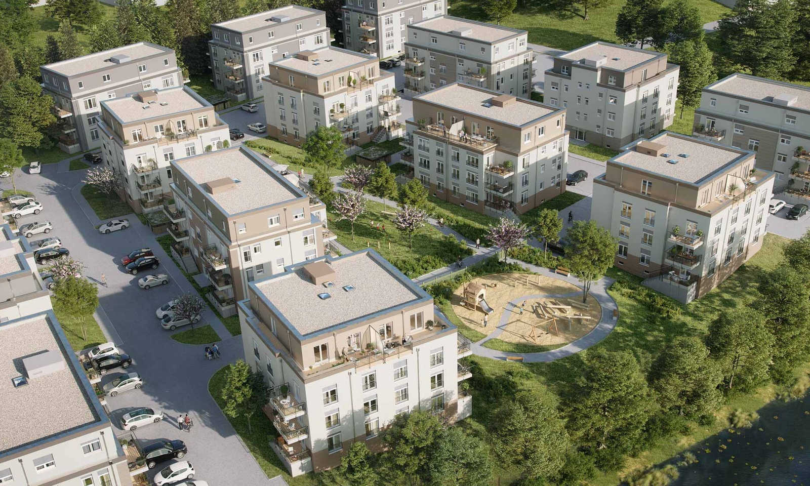 Das schöne Wohnquartier mit der herrlichen Grünanlage