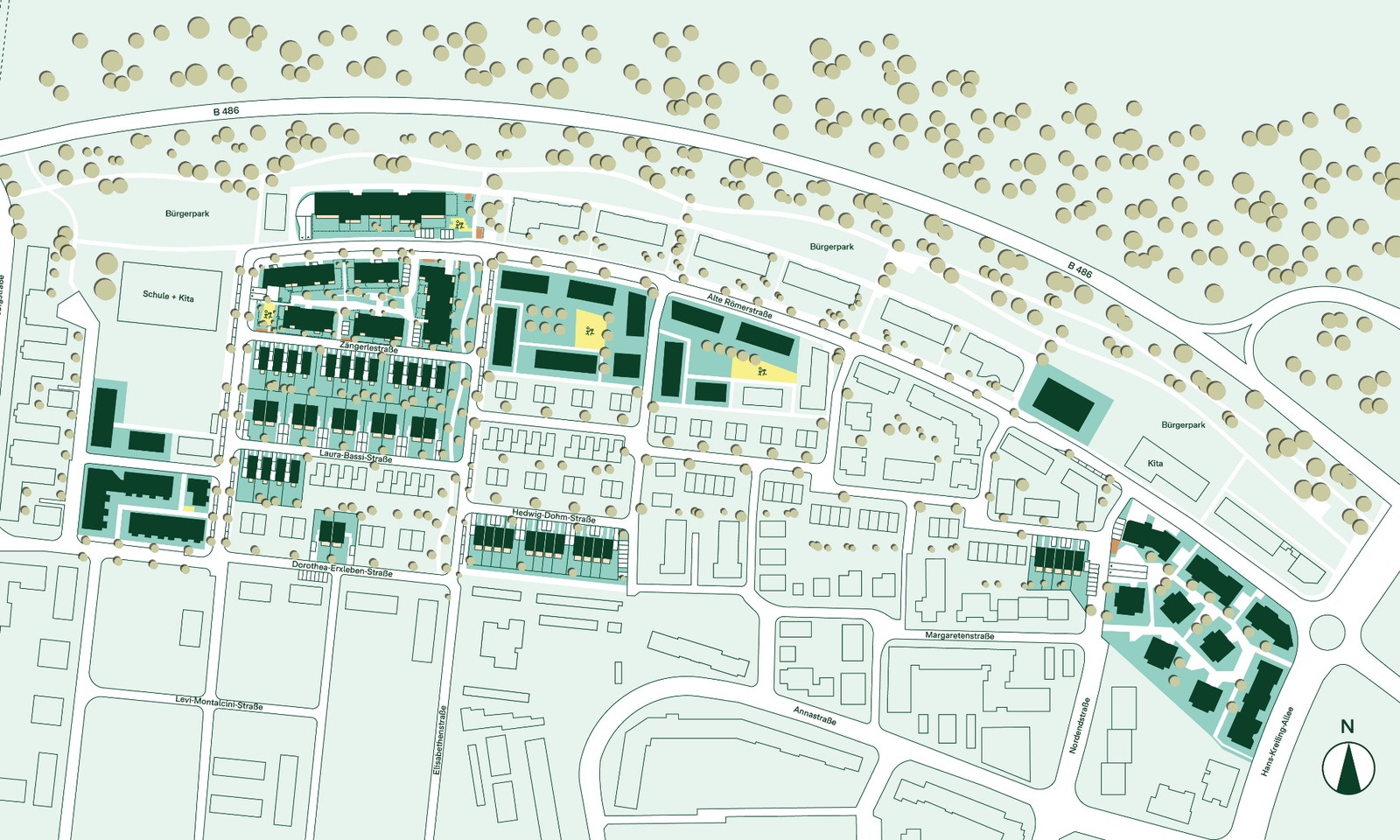 Lage der Eigentumswohnungen und Häuser im Quartier