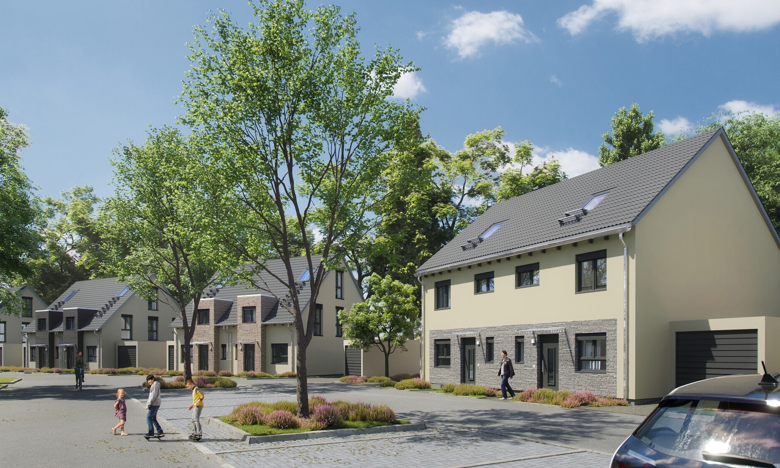 Doppelhäuser mit attraktiven Klinkerriemchen-Details
