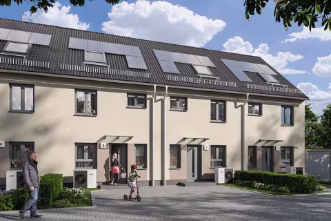 Straßenansicht-der-familienfreundlichen-Reihenhäuser-im-Petersbogen_WA