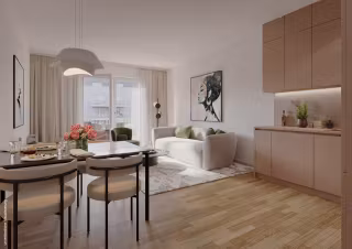 Wohnzimmer + Essbereich Dünenhaus WE 218